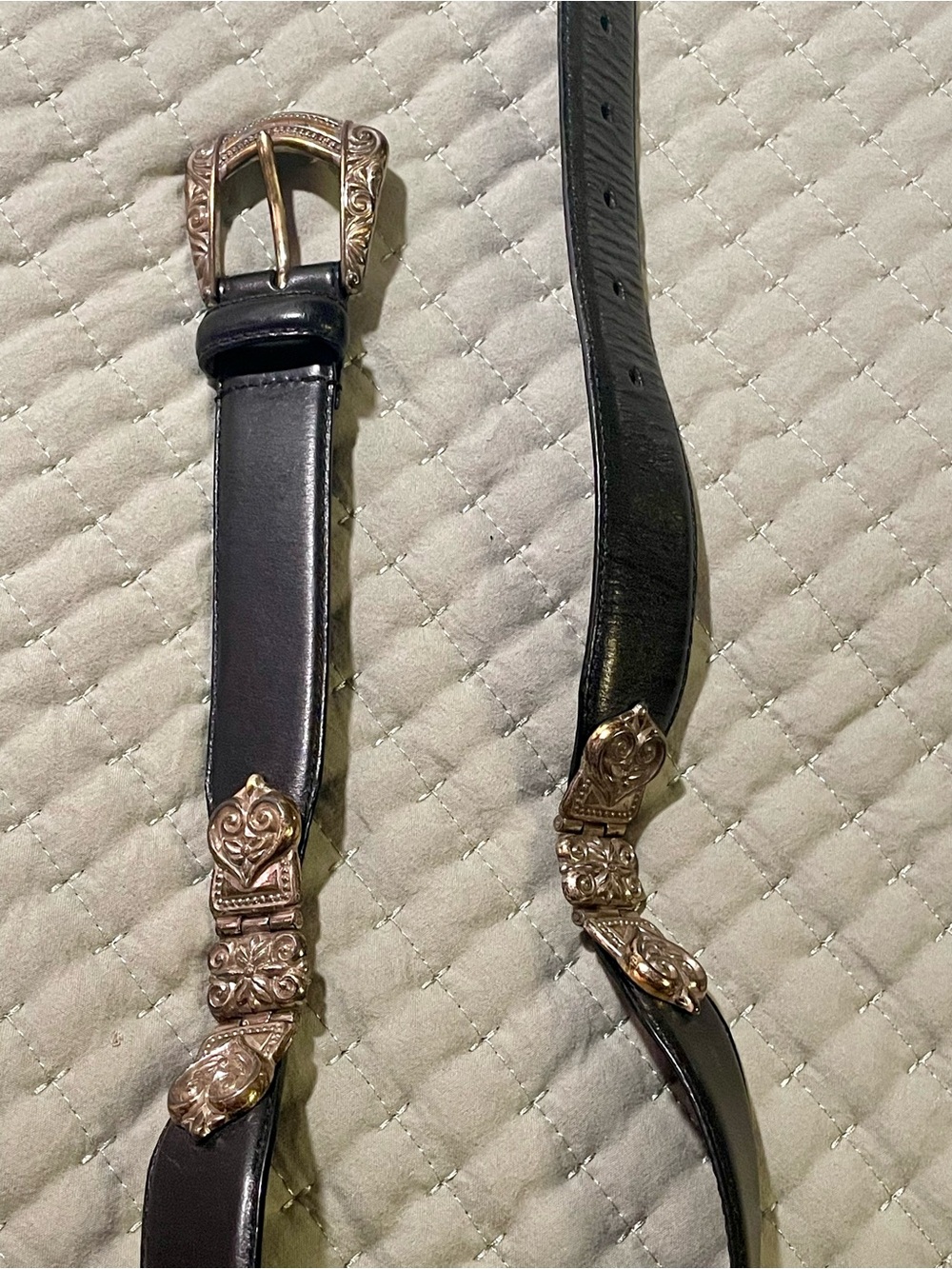 Black Leather Western-Inspired Women's Belt with Silver-Tone Accents. Fossil